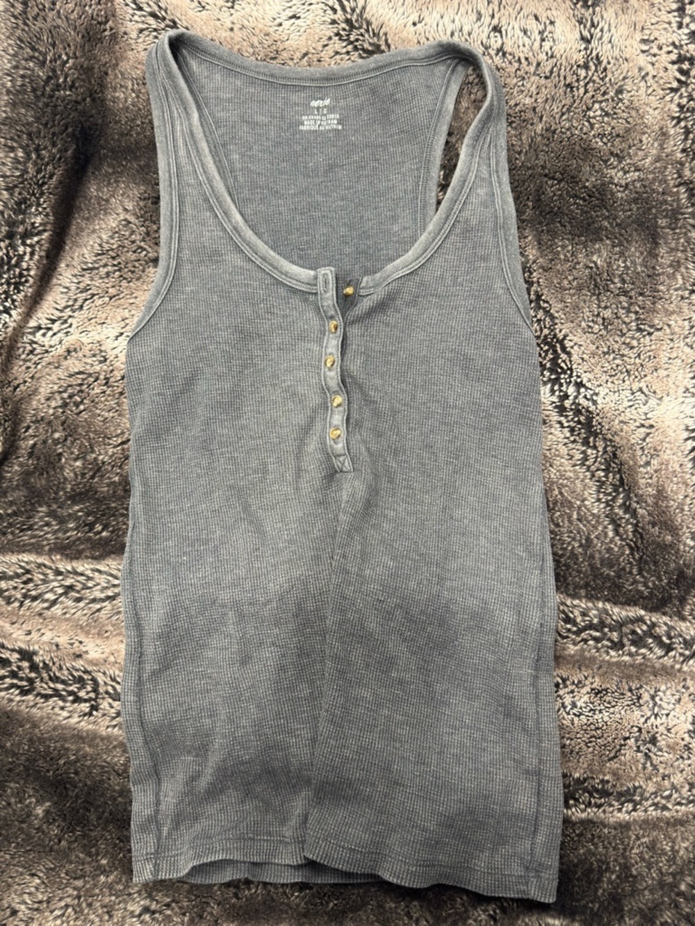 Aerie Dark Charcoal Ribbed Henley Tank Top